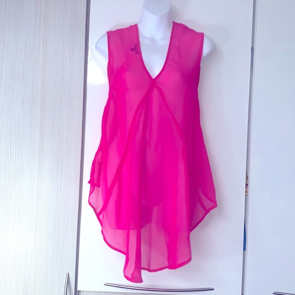 Jennifer Lopez Tops - Sheer Chiffon neon pink flowy blouse, Jennifer Lopez high